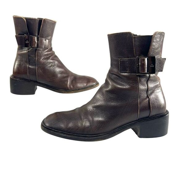 Gucci Square Toe Brown Leather Ankle Boots Sz 5.5C (35.5 IT) Authentic - Picture 1 of 9